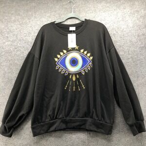 NWT Blue Buttercup Star Evil Eye Sweatshirt Womens Large Black Graphic Pullover